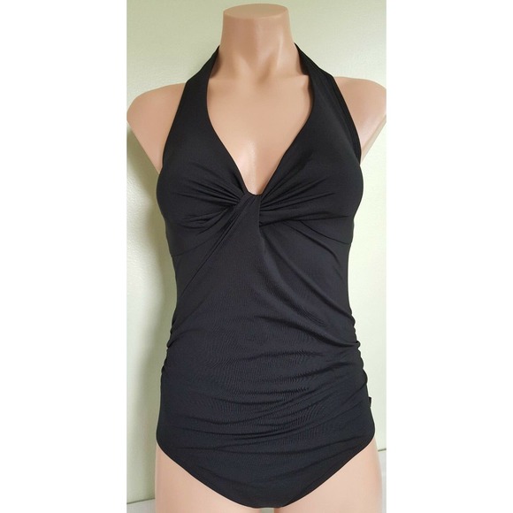 Calvin Klein black twist front halter one piece swimsuit size 6 - Picture 1 of 3